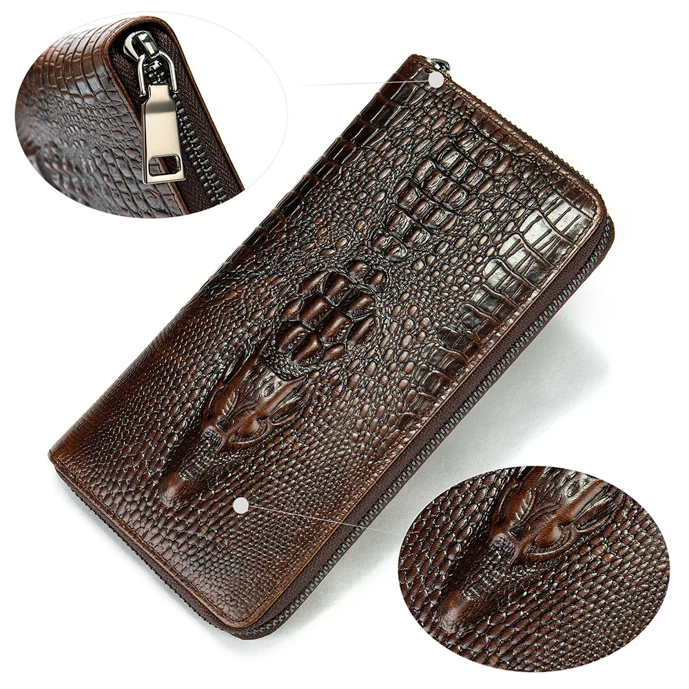 Long Men's Wallet Leather Fashion Crocodile Print Business Multi-card Position Hand Baotou Layer Cowhide Wallet