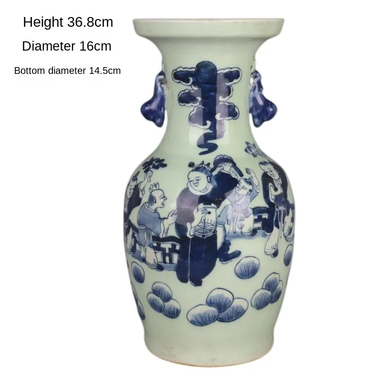 

Qing Dynasty Kangxi Bean Green Glaze Blue And White Vase Antique Porcelain Home Chinese Decoration Collection