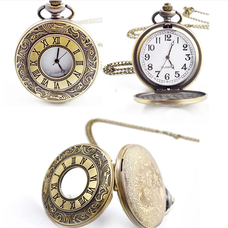 

Unisex Vintage Pocket Watch Openwork Engraved Roman Numeral Case Quartz Pocket Watch Gift Digital Quartz Necklace Pocket