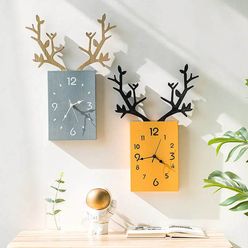 

Креативные настенные часы в скандинавском стиле с головой оленя, простые настенные часы, настенное украшение для дома, украшение для столов...