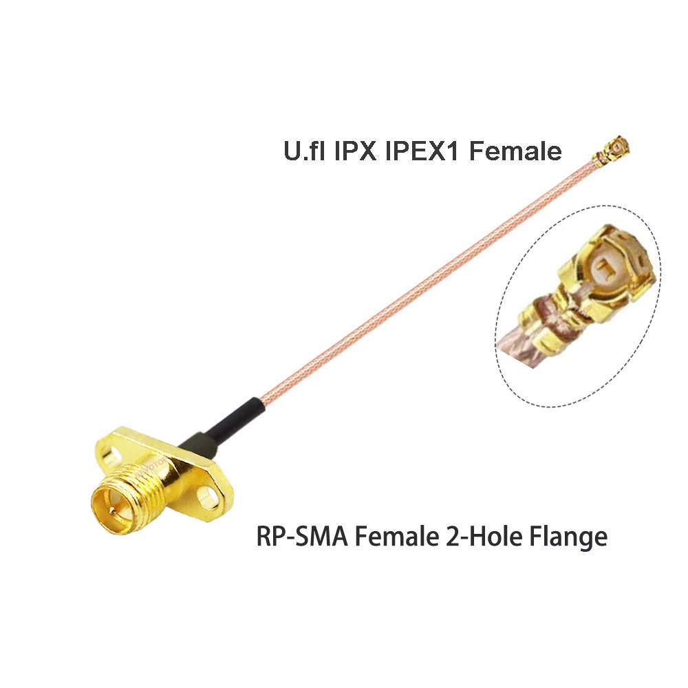 1PCS u.FL IPX IPEX IPEX1 to RP-SMA / SMA Female 2 Hole Flange Panel Mount RF113 Pigtail WIFI Antenna Extension Cable Jumper images - 6