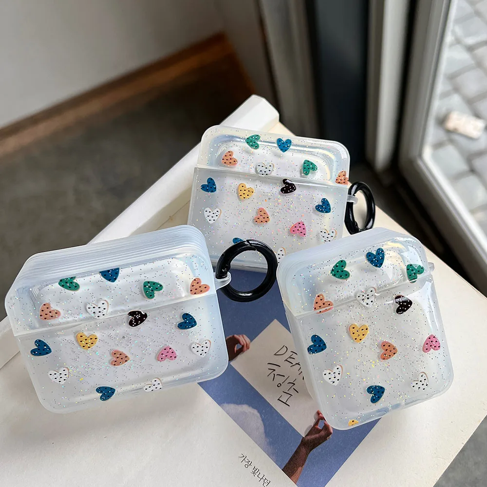 

Cartoon Colorful Love Hearts Black Dots Case for AirPods Pro Soft Case for AirPod Air Pods 2 3 Charging Box Glitter Clear Cover