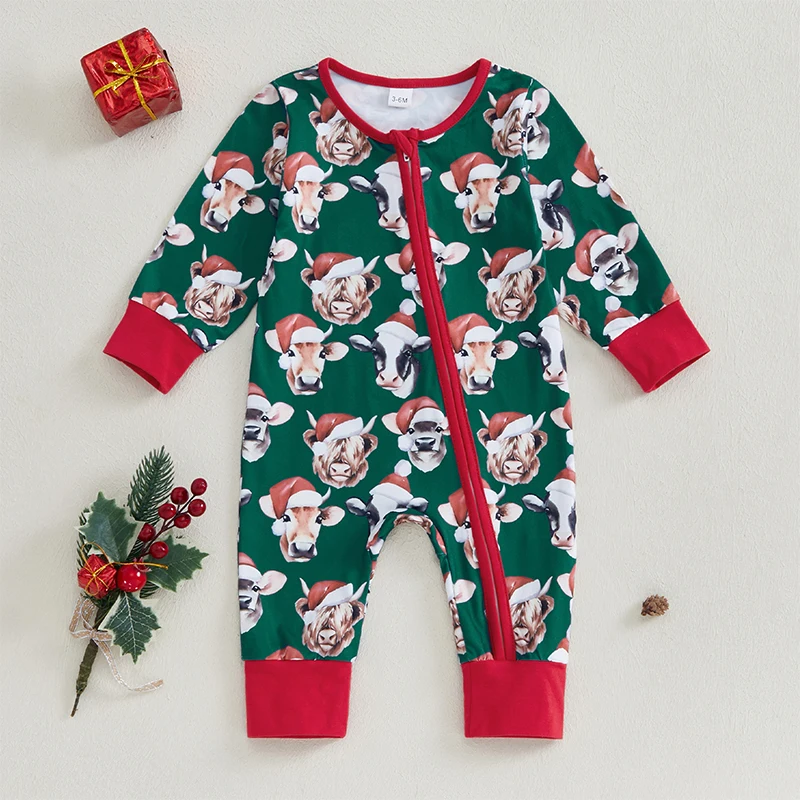 Baby Girls Boys Rompers Christmas Clothes Cow Print Long Sleeve Fall Bodysuits Jumpsuits