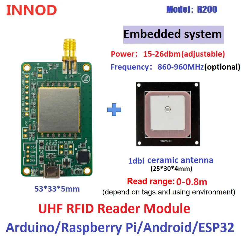 Чип R200 Микросчитыватель Модуль RFID UHF дальнего действия Писатель Raspberry Pi TTL UART Интерфейс Micro USB 1-портовый модуль считывания RFID