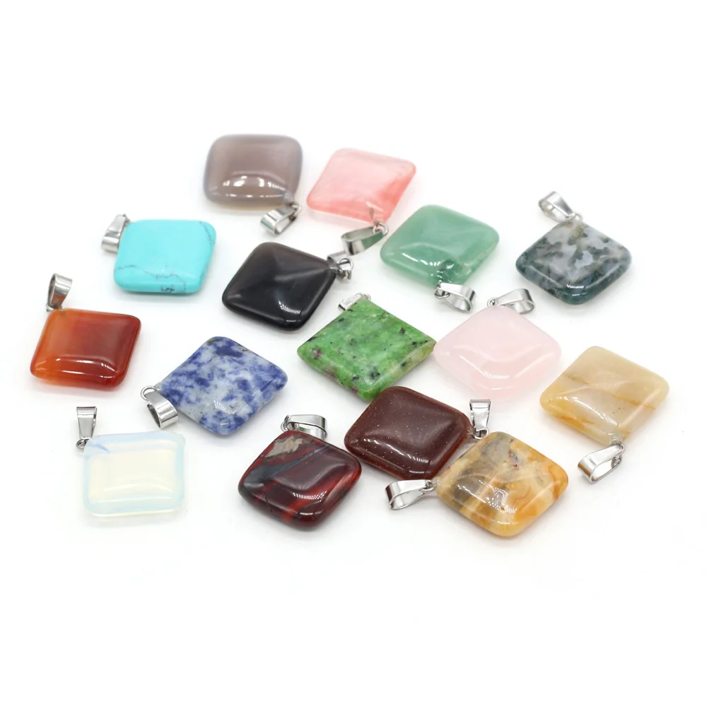 

25PCS Wholesale Price Diagonal Square Shape Natural Semi-precious Stone Agate Rose Quartz Pendant DIY Necklace Bracelet Earring