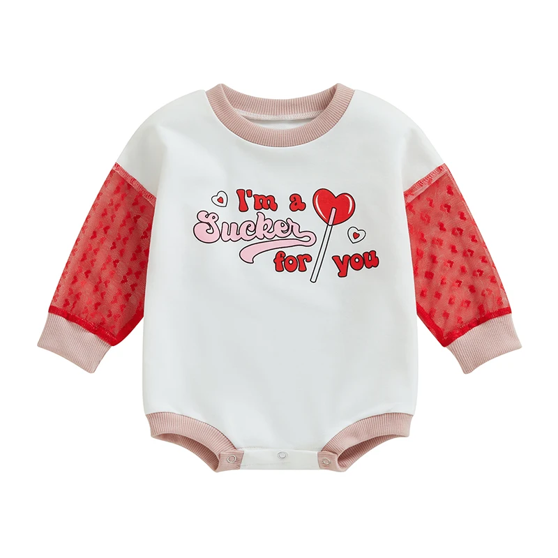 

Baby Girl Valentines Day Outfit Bodysuit Newborn Infant Long Sleeve O Neck Letter Heart Print Playsuit Short Jumpsuit Streetwear
