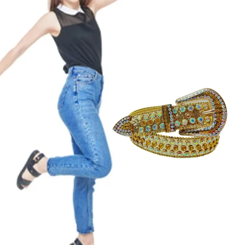

L5YA Unique Waist Belt Shinning Belt for Woman Men Jeans Formal Dress