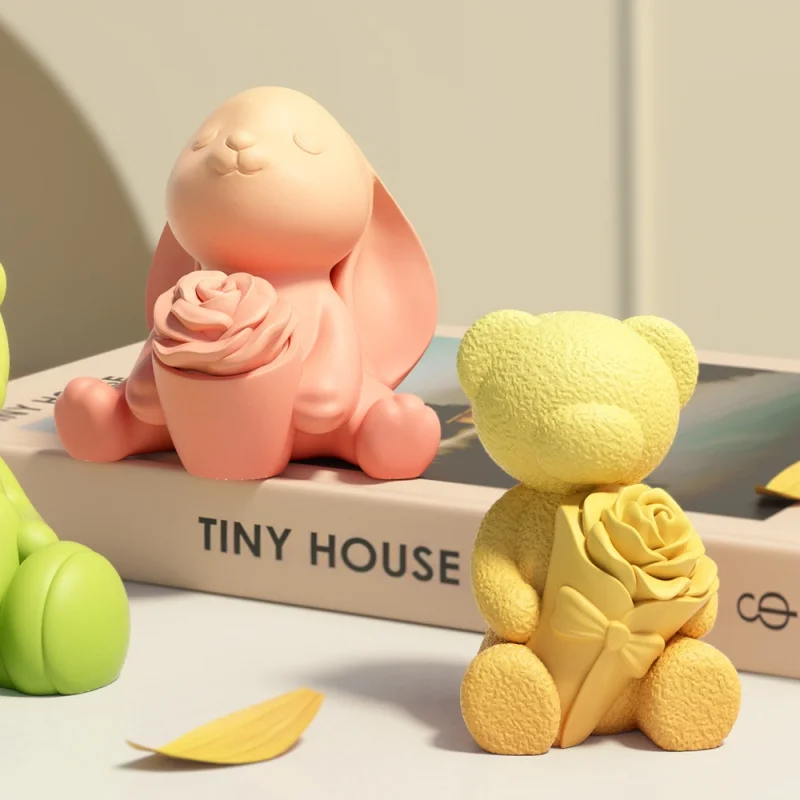 Фото DIY мультфильм роза любовь медведь свеча силиконовая форма 3D роза кролик ароматерапия мыло пластырь формы из смолы шоколадные инструменты для выпечки льда №4