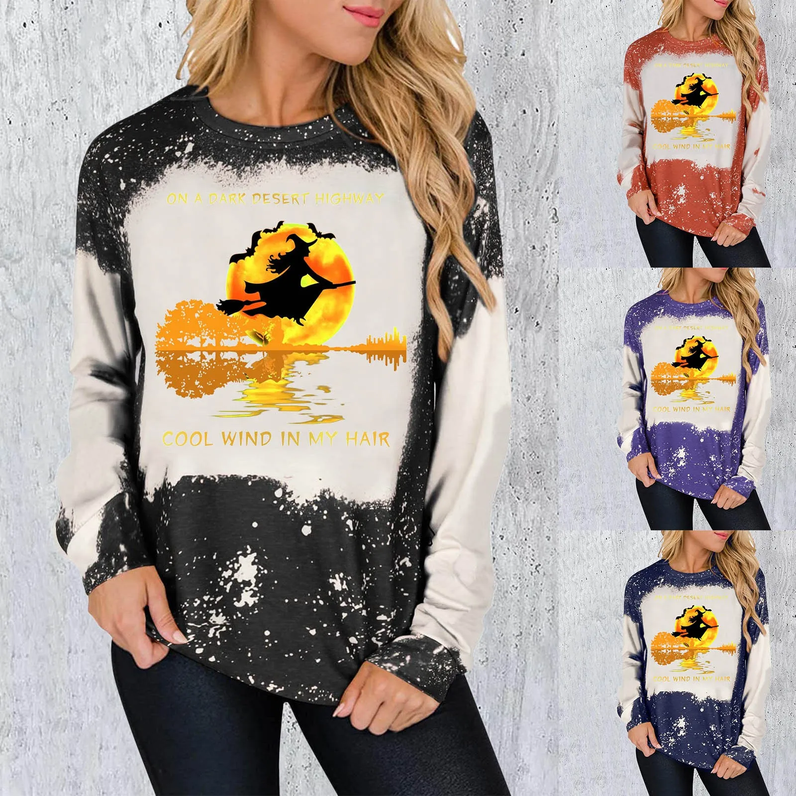 

Graphic Cropped T Halloween Print Hoodless Sweatshirt Women Casual Long Sleeve Sweatshirts Lightweight Blouse Woman Fleece Shirt