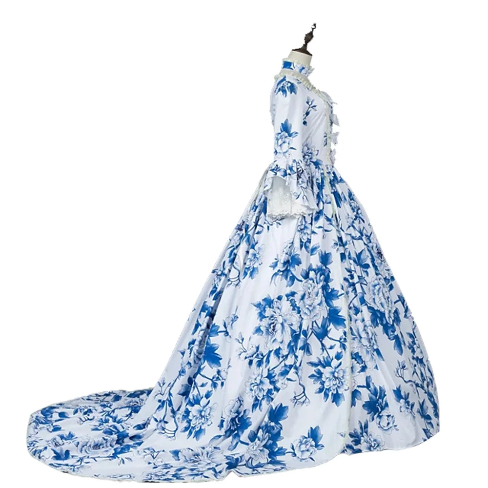 Женское синее Цветочное платье Рококо викторианская Мария антониетта бальное