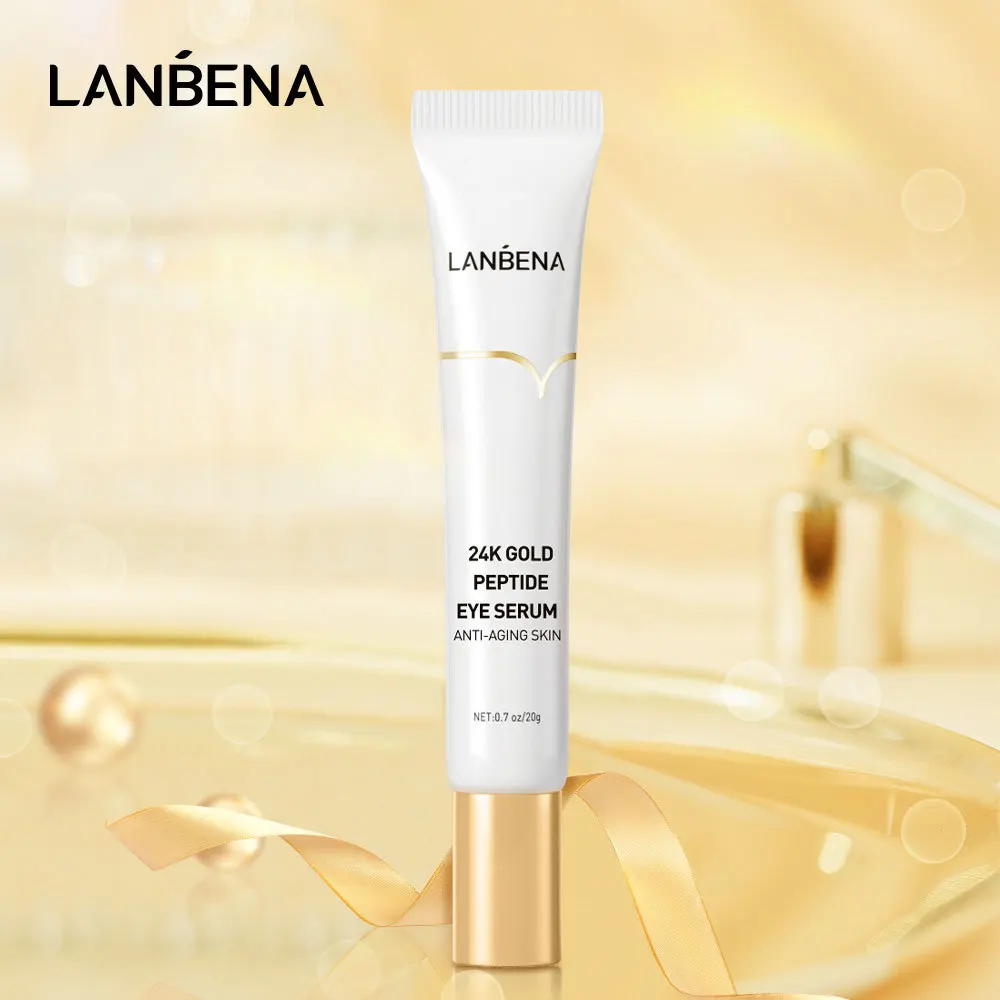 LANBENA 24K Gold Peptide Eye Serum Moisturizing Fine Lines Wrinkles Tighten Skin Reduce Dark Circles Puffiness Massage Head 20g