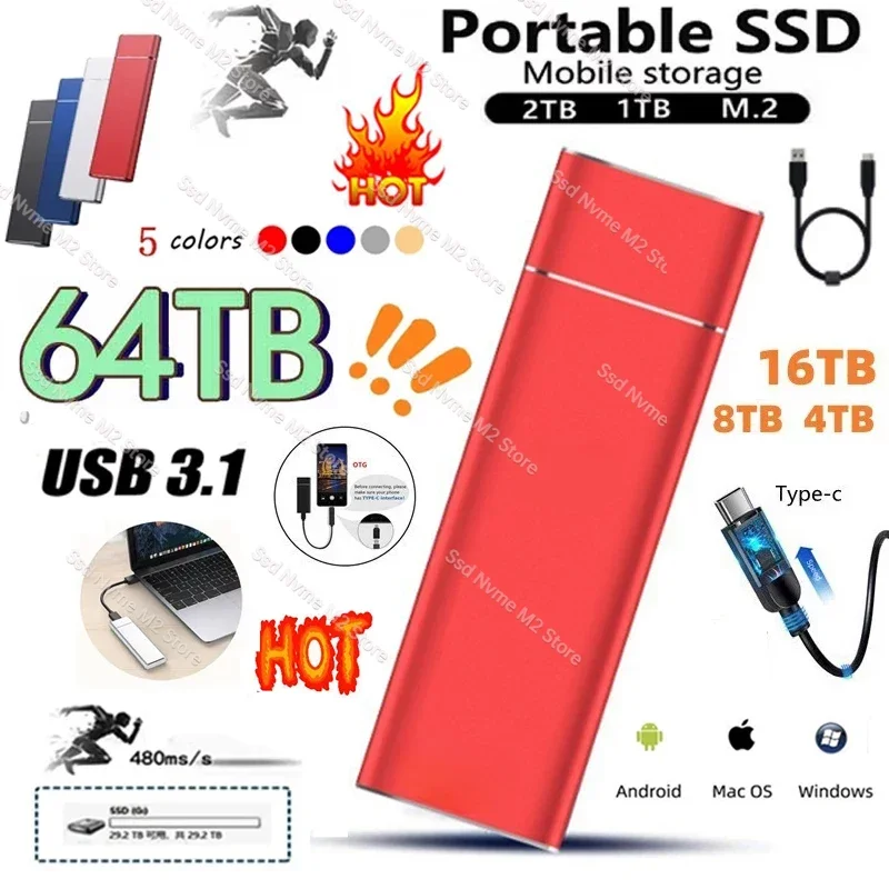 

High-Speed 2TB 4TB 8TB 16TB SSD Portable External Solid State Hard Drive USB3.1 Interface Mobile Hard disk For xiaomi Laptop ps5