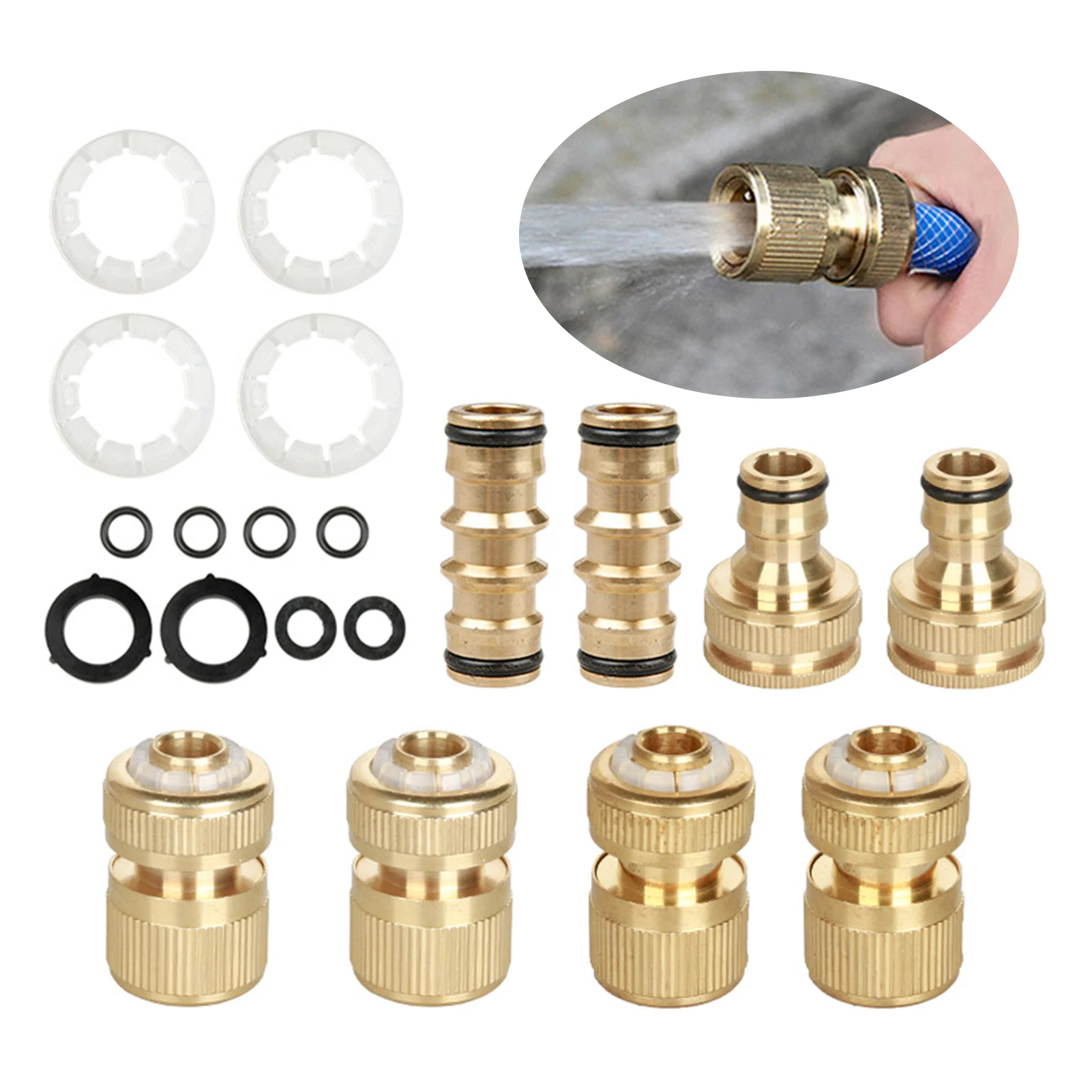 

8pcs Rubber Washer Multifunctional Convenient Easy To Install Hose Connector Faucet Solid Brass No Leak For Garden Double Male