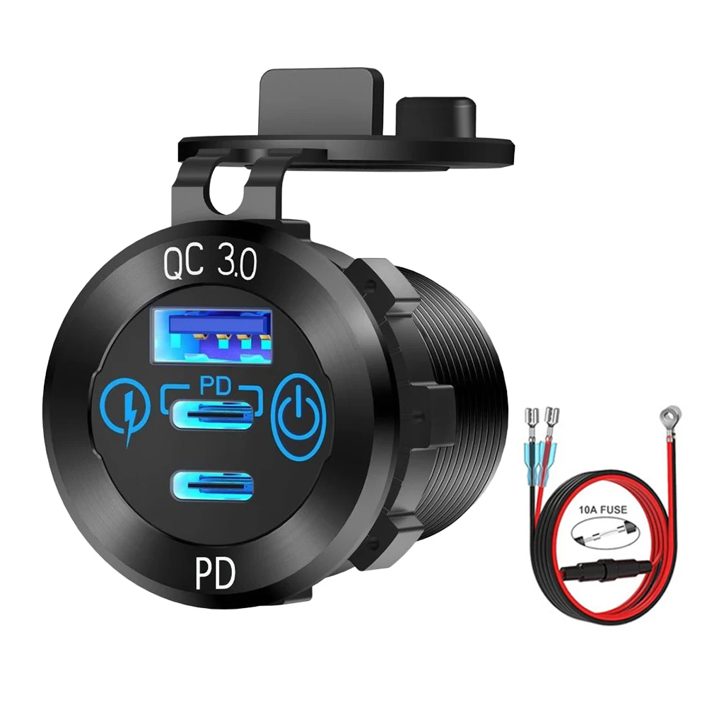 

Быстрое автомобильное USB-разъем 90 Вт, 3 порта, два розетки PD и QC3.0 с сенсорным переключателем, цифровой светодиодный вольтметр 12 В/24 В для автомобиля, лодки, автофургона