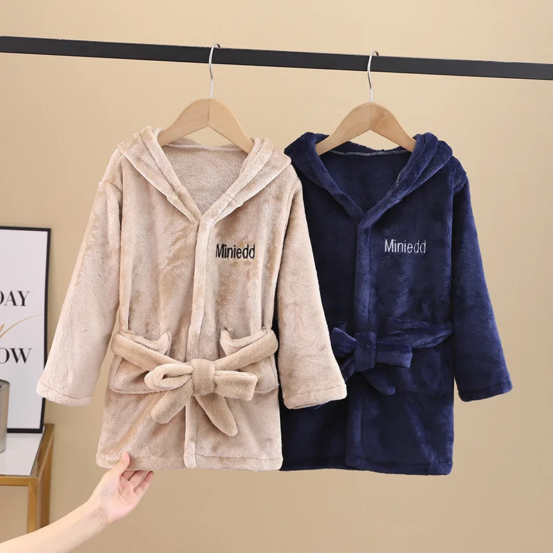 

Boys girls Flannel hooded pajamas robe Autumn and winter Children bathrobe soft comfortable Kids baby cute homewear clothes1-6Y