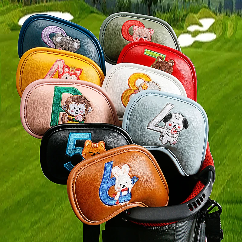 

9Pcs Portable PU Golf Club Iron Head Covers Protector Golfs Head Cover Golf Accessories Golf Putter Cover Golf Headcover
