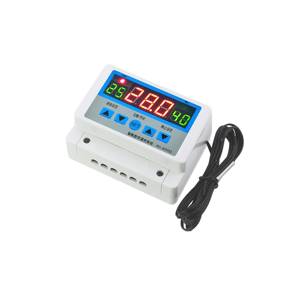 

XH-W3103 AC 220V 300W / 600W/ 5000W Digital Thermostat DC12V 24V 30A -19 to 99℃ Temperature Controller Switch