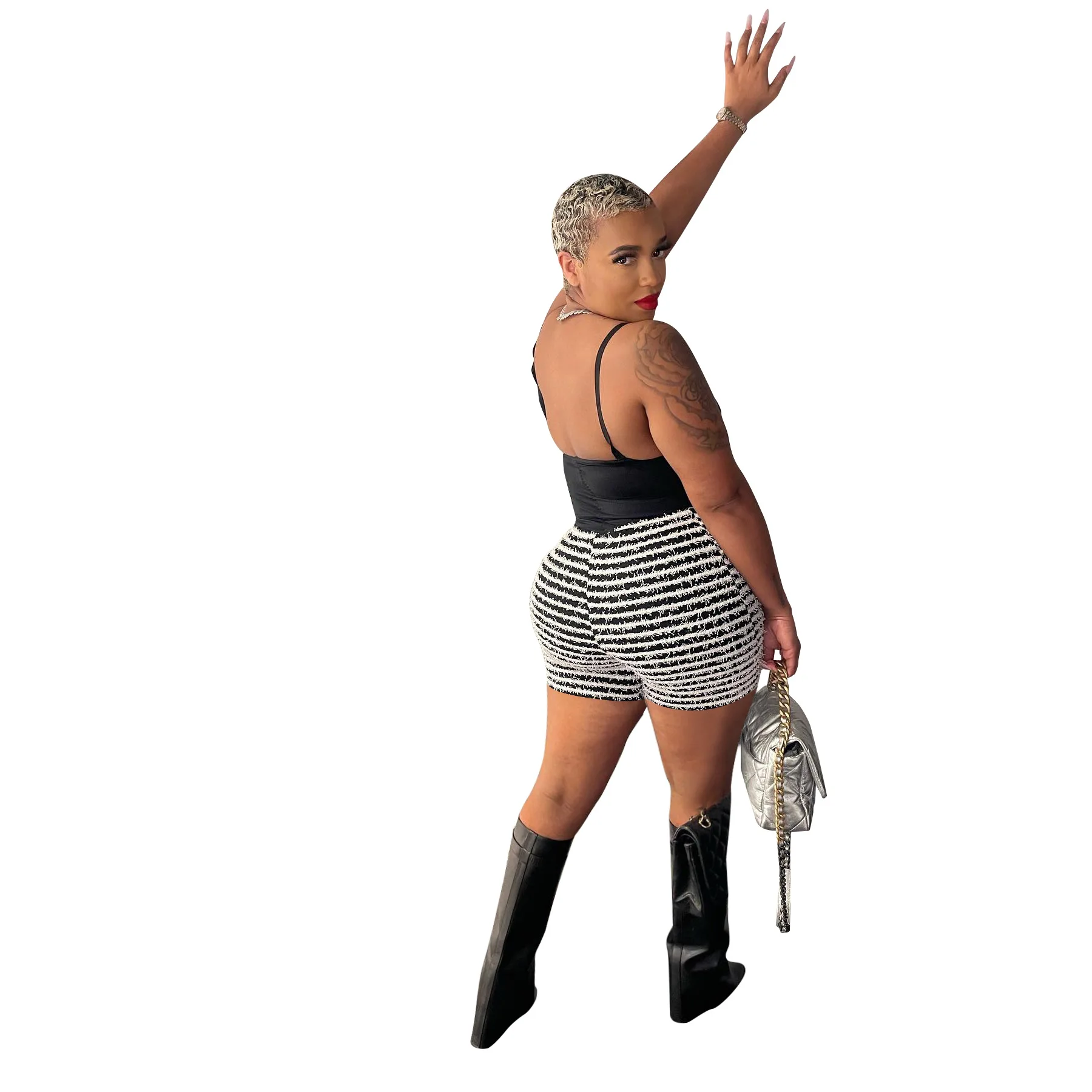 Women Sexy Striped Woolen Y2K Drawstring Shorts Pants High Waist Streetwear Sportswear Casual Outfits Summer Straight Trousers