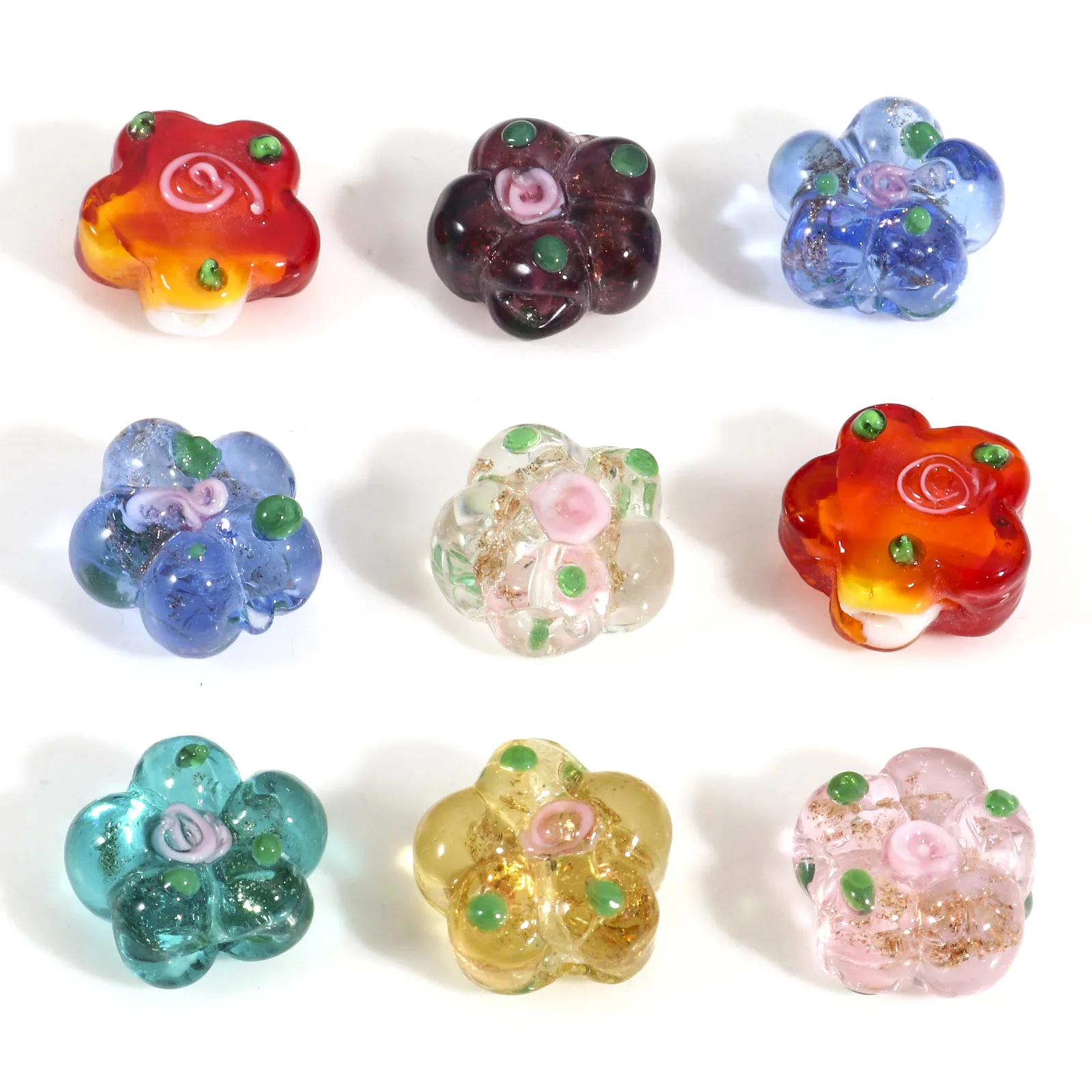 5 шт. винтажные стеклянные бусины в форме лэмпворк, разноцветные цветочные листья, эмалированные бусины-разделители, сделай сам, изготовление ювелирных изделий, подарки для ожерелья, около 15 мм x 14 мм