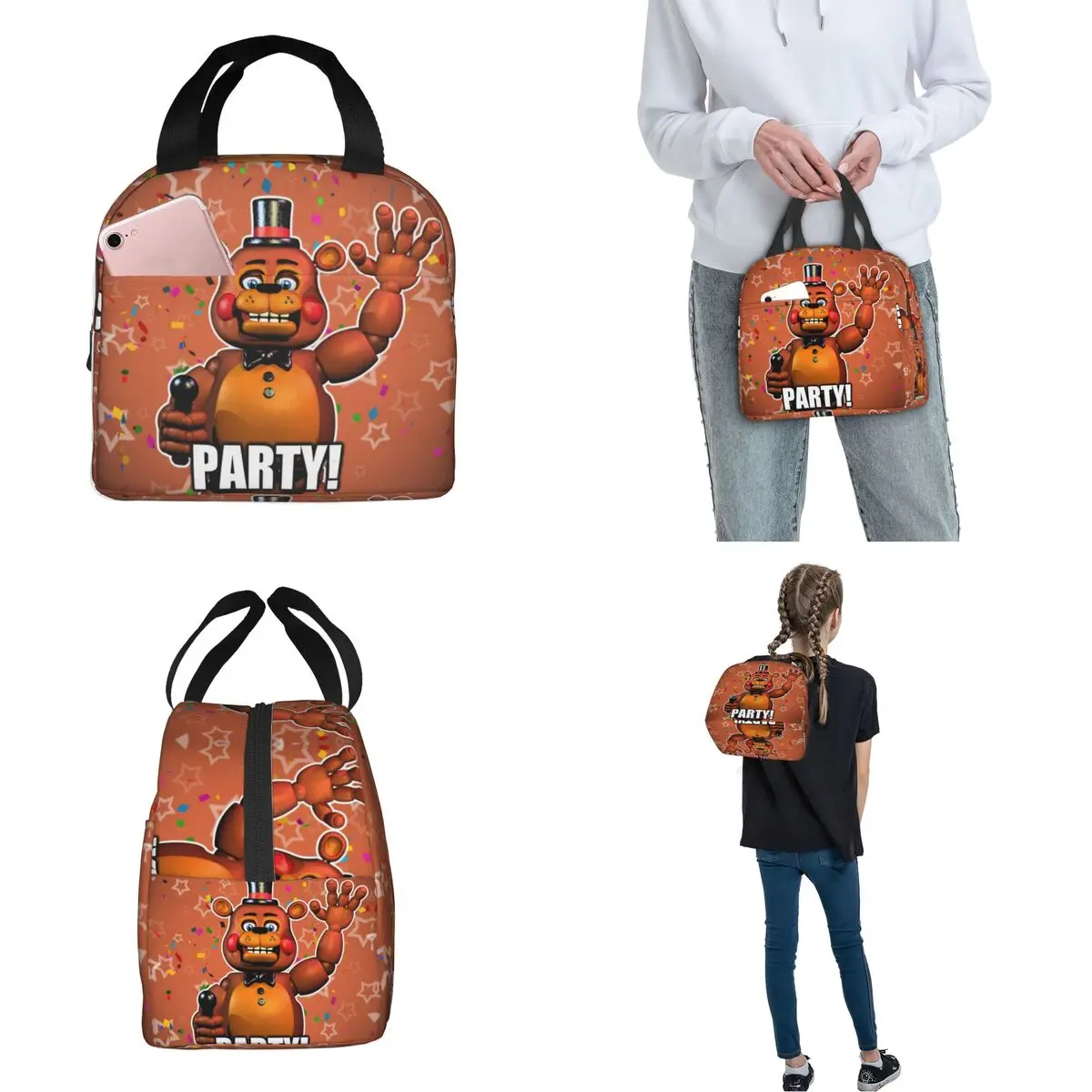 Фото FNAF At Freddys Merch Изолированная сумка для обеда для хранения пикника Коробки для еды Многоразовые термохолодильники Ланч-боксы №2