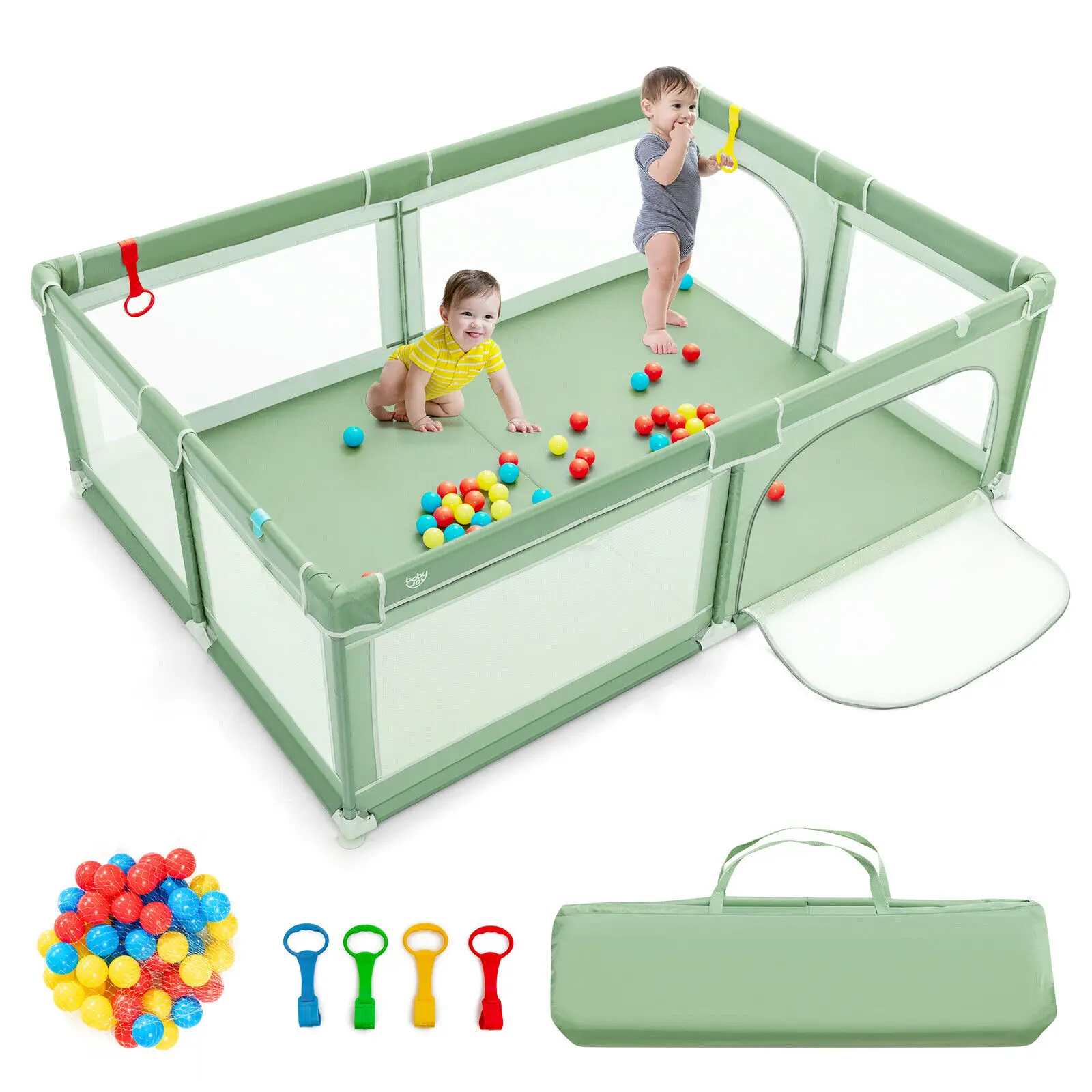 Babyjoy Baby Playpen Extra-Large Safety Baby Fence w/ Ocean Balls & Rings Green