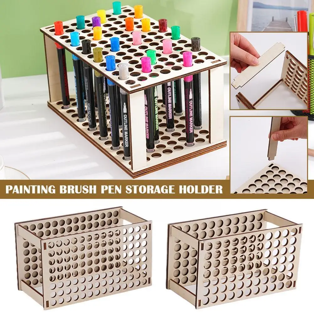 

Wood Painting Brush Pen Storage Holder Stand Brushes Rack Detachable Desk 1.2cm/1.5cm Hole Organizer Organizer U0J8