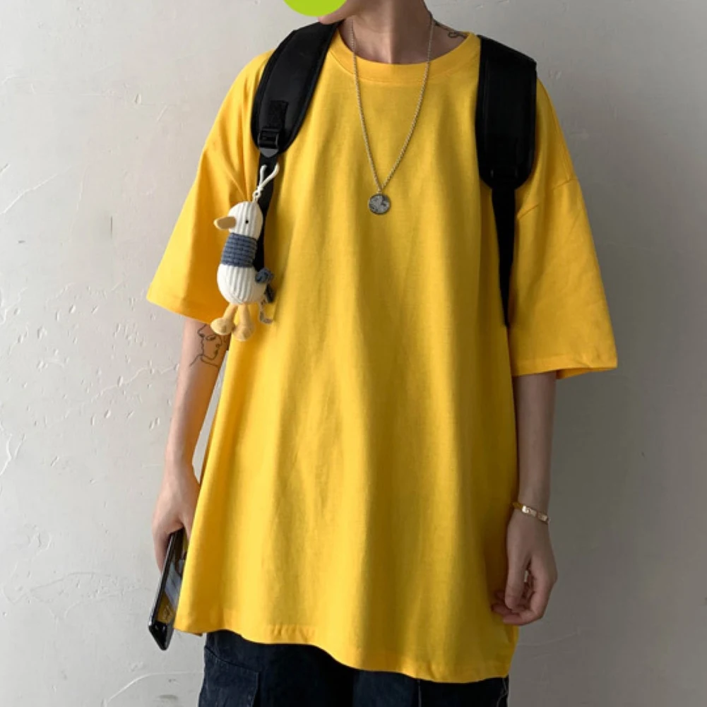 

B9529 Plus Size t shirts Men Loose Casual Solid Color Short Sleeve Top Men Cotton O Neck tshirt Summer Mens Tees Top Men