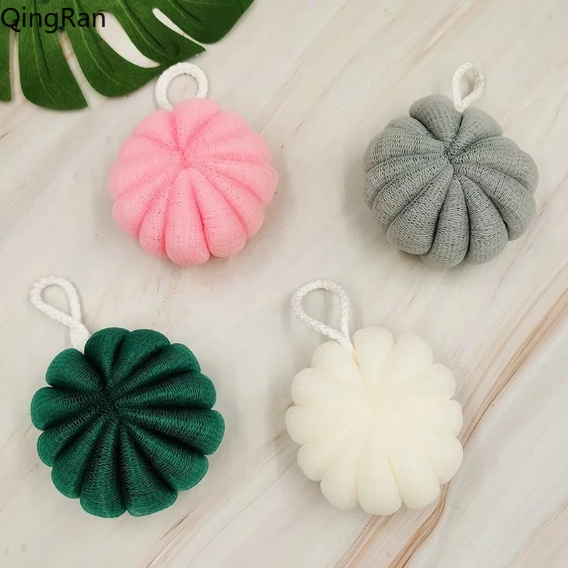 

Bathroom Products Bath Brushes Sponges Scrubbers Pumpkin Flower Bubble Net Back Wash Towel with Lanyard Esponja Baño Estropajo