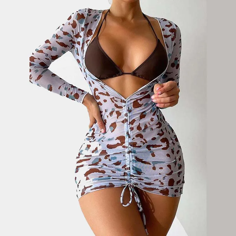 Long Sleeves Bikini 2022 3 Pieces Set Brazilian Triangle Swimsuit Women Sexy Wwimwear Sport Bathing Suit Summer