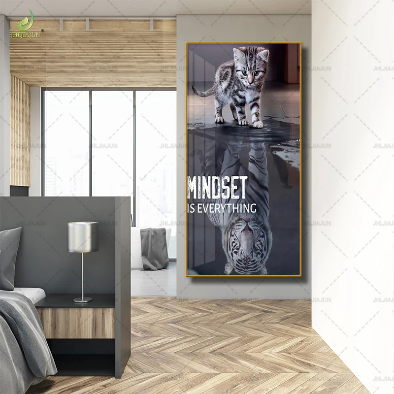 Оригинальная домашняя гостиная Золотая рамка тигр вход фон Хрустальная