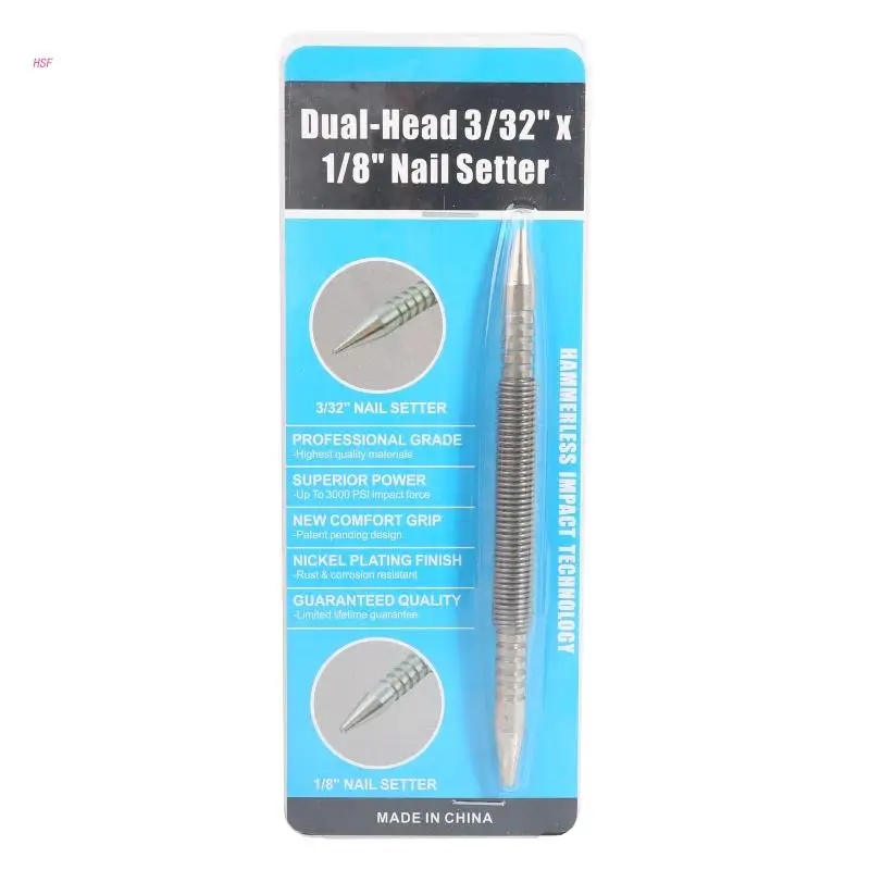 

Dual for Head Nail Setter Hammerless 3/32″& 1/8″ Spring Nail Set 5000 PSI Striking Force Counter Punch Tool Steel Made