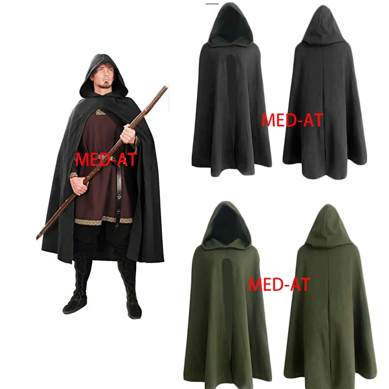 Men's Ancient Hooded Cloak Adult Medieval Hunter Archer Cape  Wizard Celtics Warrior Coat Cosplay Clothing Stage Drama Costume