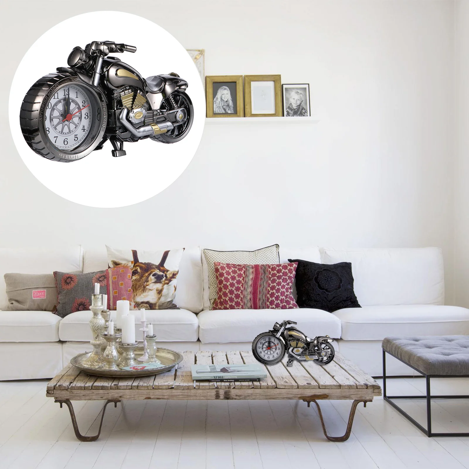 

Clock Alarm Motorcycle Vintage Desk Table Decoration Model Retro Desktop Bedside Motorbike Decorative Clocks Figurine Quartz