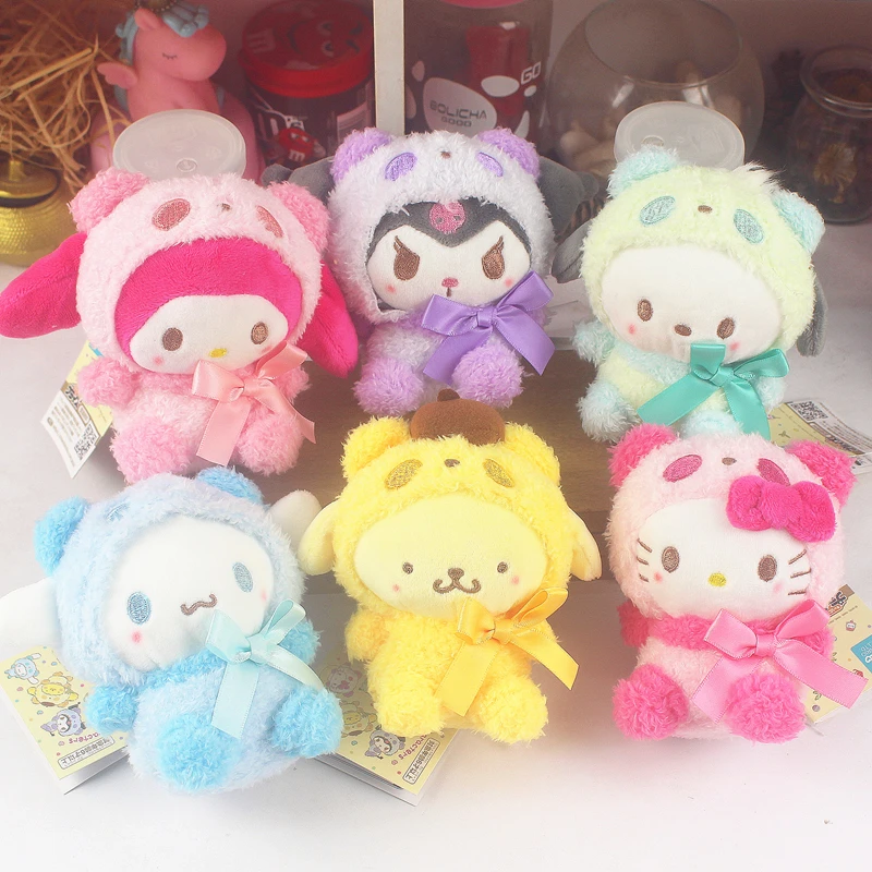 

10cm Kawaii Sanrio Hello Kitty Stitch Plush Doll Peluches Japan Style Panda Dress up Plush Doll Hanging Pendant Spotify Premium
