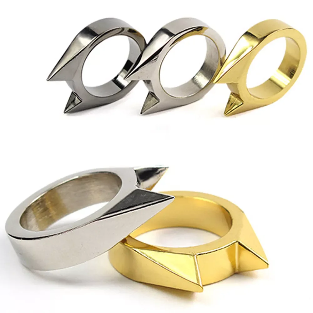 

1Pcs Women Men Safety Survival Ring Tool EDC Self Defence Stainless Steel Ring Finger Defense Ring Tool Silver Gold Black Color