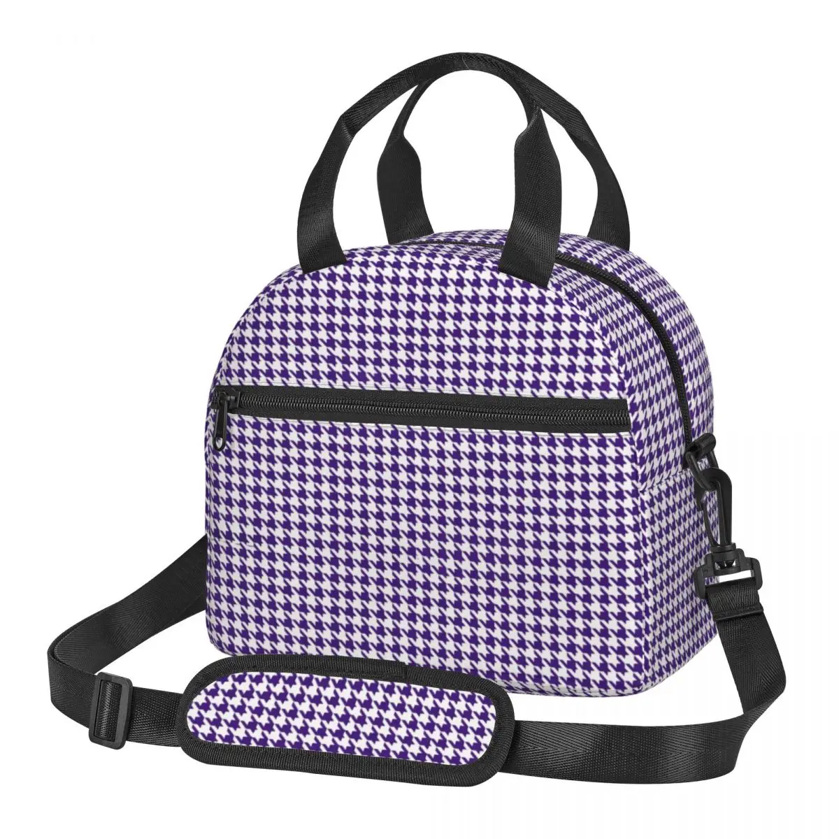 

Houndstooth Lunch Bag Blue Purple White Funny Lunch Box Picnic Portable Insulated Tote Food Bags Graphic Cooler Bag