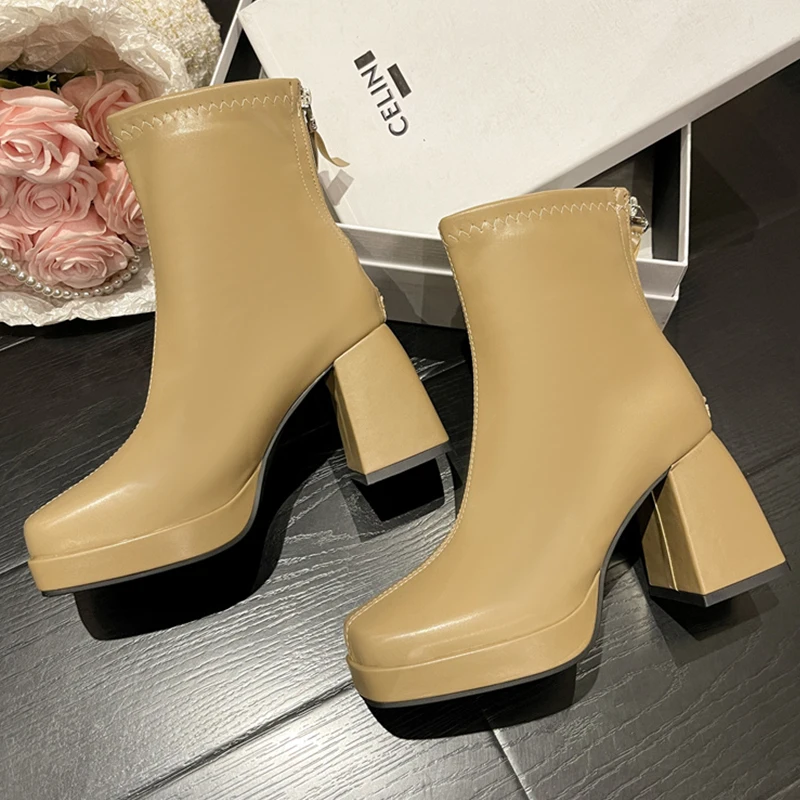 

Модные женские ботинки на высоком каблуке, зима 2022, новые брендовые массивные Ботинки Челси, праздничная обувь, привлекательные туфли-лодоч...