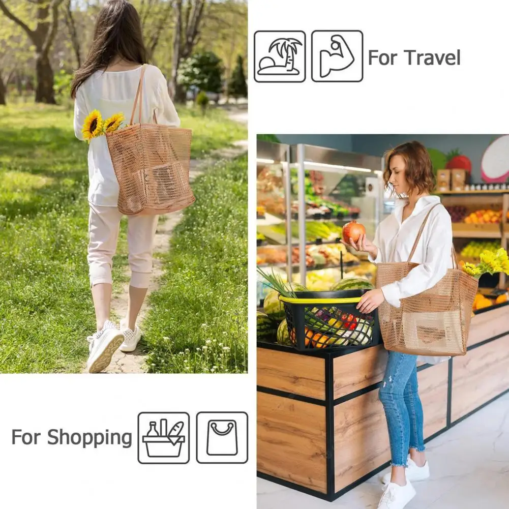 

Beach Bag Hollow Out Lightweight Multipurpose Large Capacity Solid Color Storage Two Narrow Straps Shopping Beach Storage Tote B