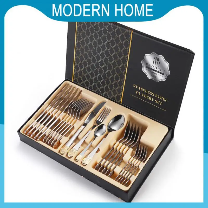 

Anti-rust Spoon Forks Knives Silver Gold-plated Crown Tablewares Scald Proof Durable Kitchen Tableware Set Kitchen Gadgets 75g