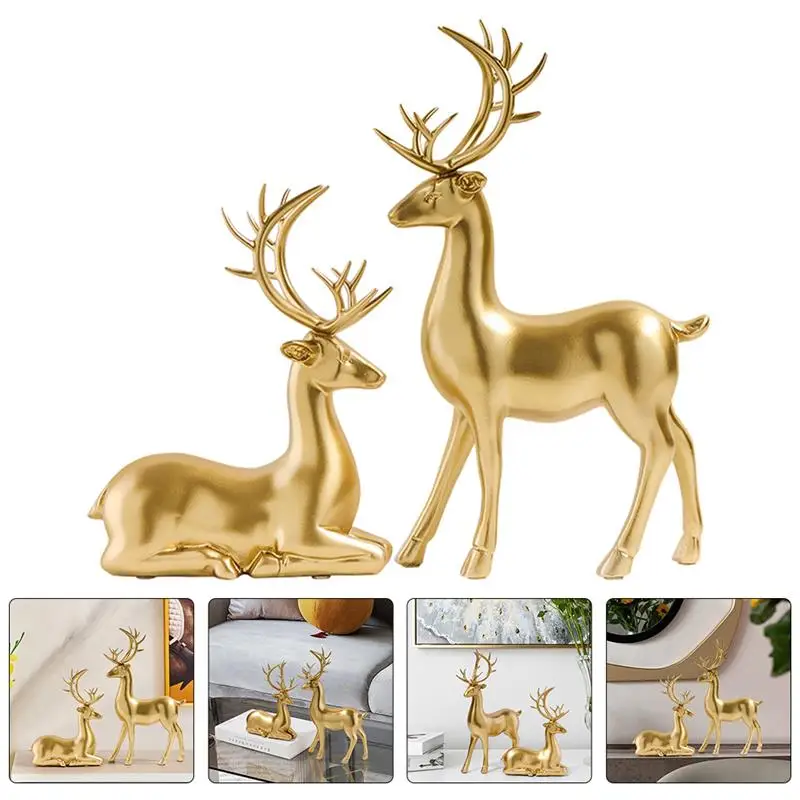 

2pcs Christmas Elk Adornment Desktop Ornament Xmas Resin Elk Crafts Statues