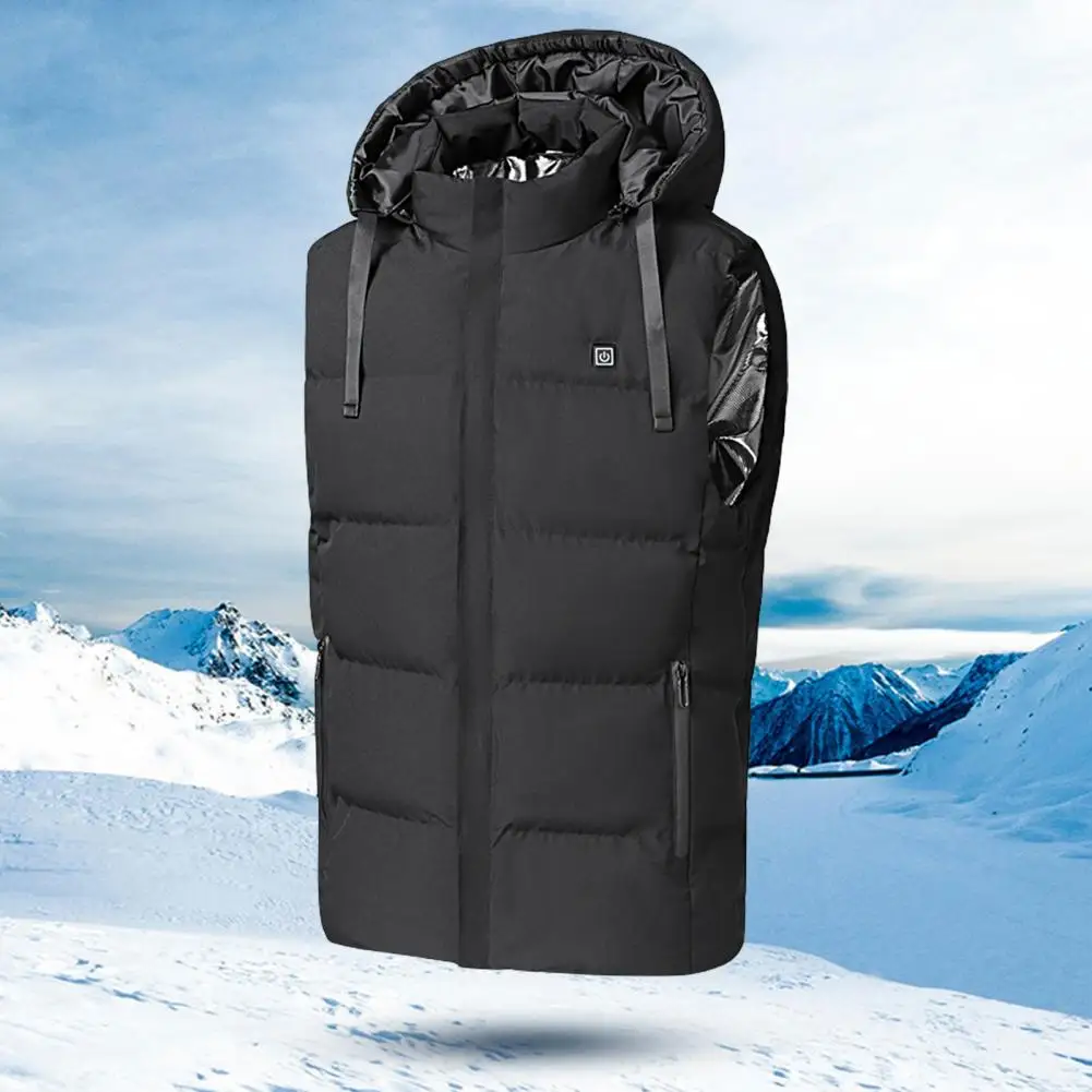 Heated Vest Hooded Stand Collar Energy-saving Long Battery Life Fleece Lining Keep Warm USB-Powered 7 Heating Zones Heated Jacke