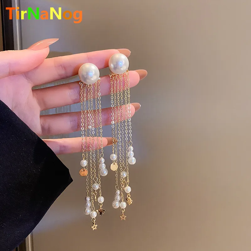 

French Baroque Imitation Pearl Tassel Earrings Fashion Classic Luxury Geometric Stars Long Eardrop Women Jewelry Gifts