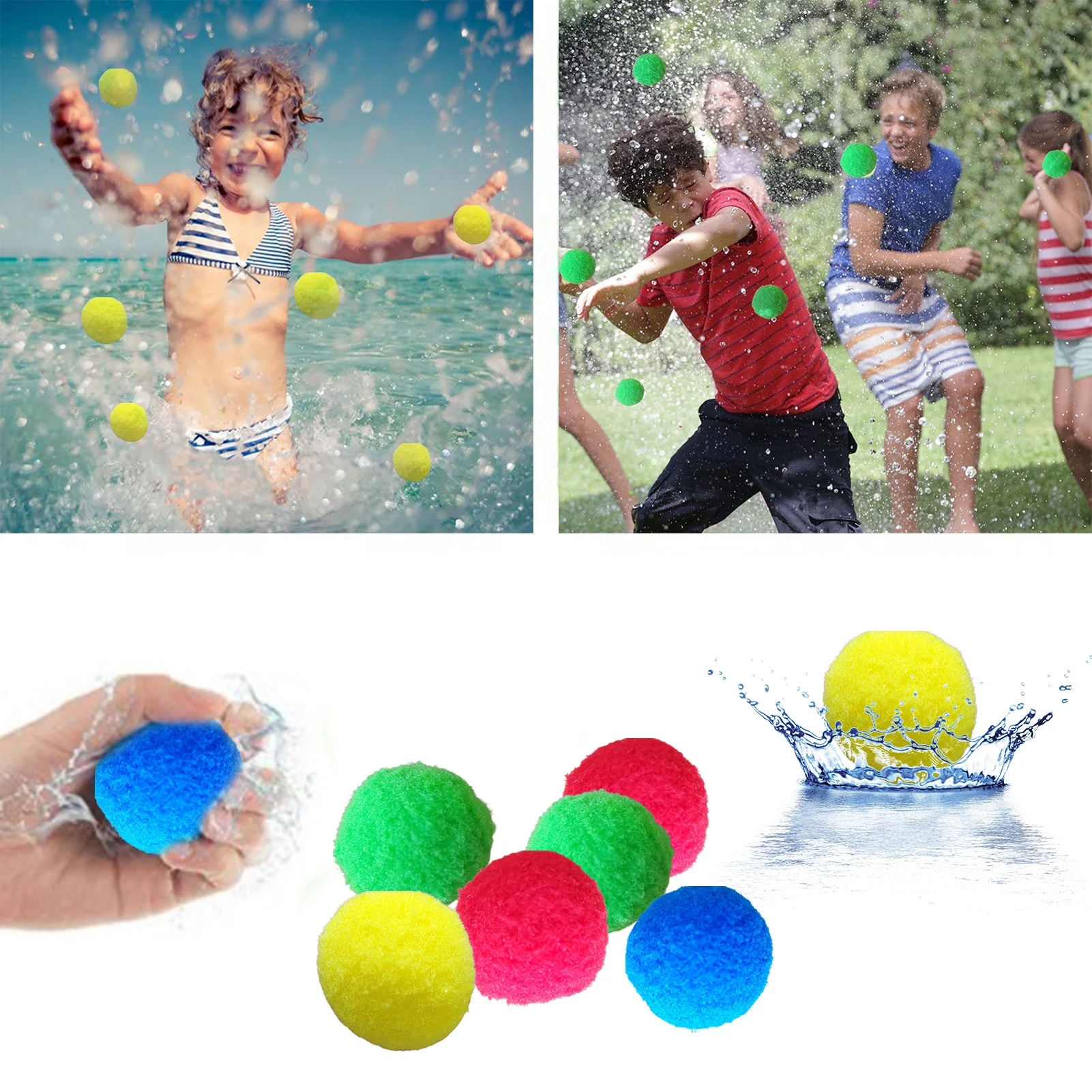 

10PCS Reusable Water Balls Novelty And Fun WaterToys Beach Balls Absorbent Cotton Balls Cotton Soaker Bombs Balls Partys Favors
