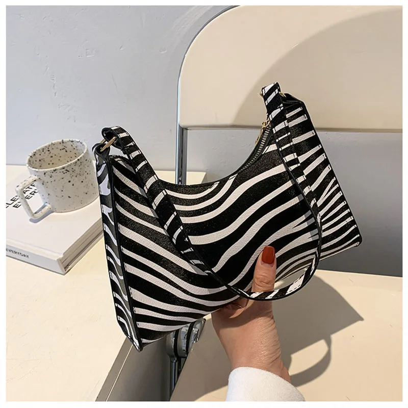 

Fashion Zebra Print Women Luxury Handbag PU Leather Simple Underarm Shoulder Bags Female Daily Design Totes Purse Pouch