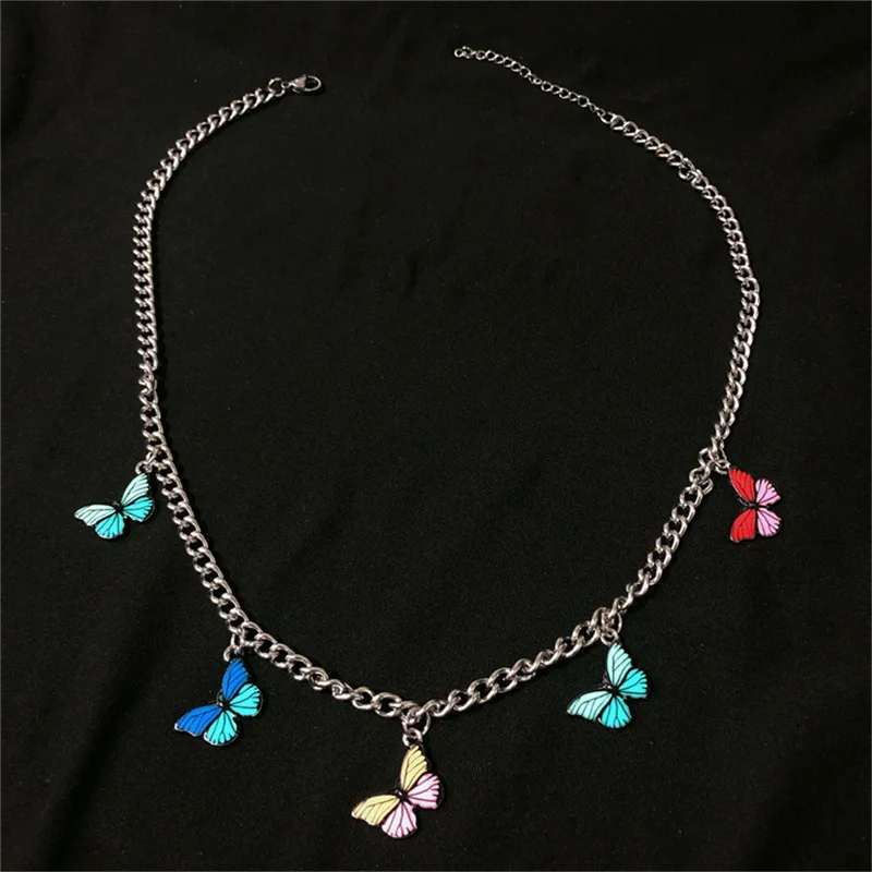 Ожерелье Y2K с подвеской в виде радужной бабочки стиле Харадзюку для женщин