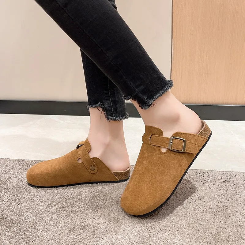 

2023 New Summer Women's Cork Slippers Casual Beach Buckle Outer Matte Leather Slip-on Slippers Non-slip Ladies Shoes Comfortable