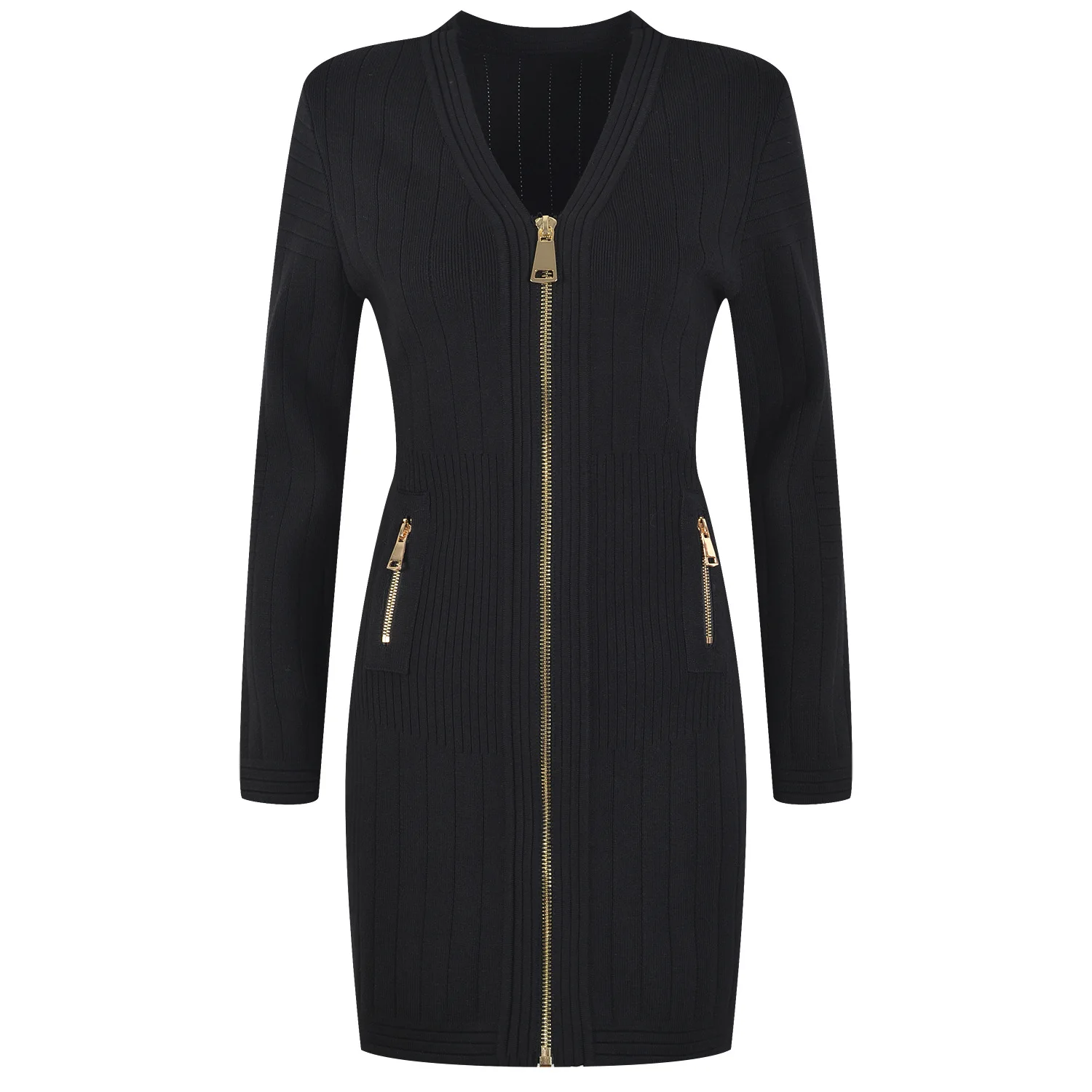 

Korean Luxury V-Neck Sexy Zipper Bodycon Dress for Women Dress Short Elegant Office Lady Dress Vestidos Party Japan Knitted Club
