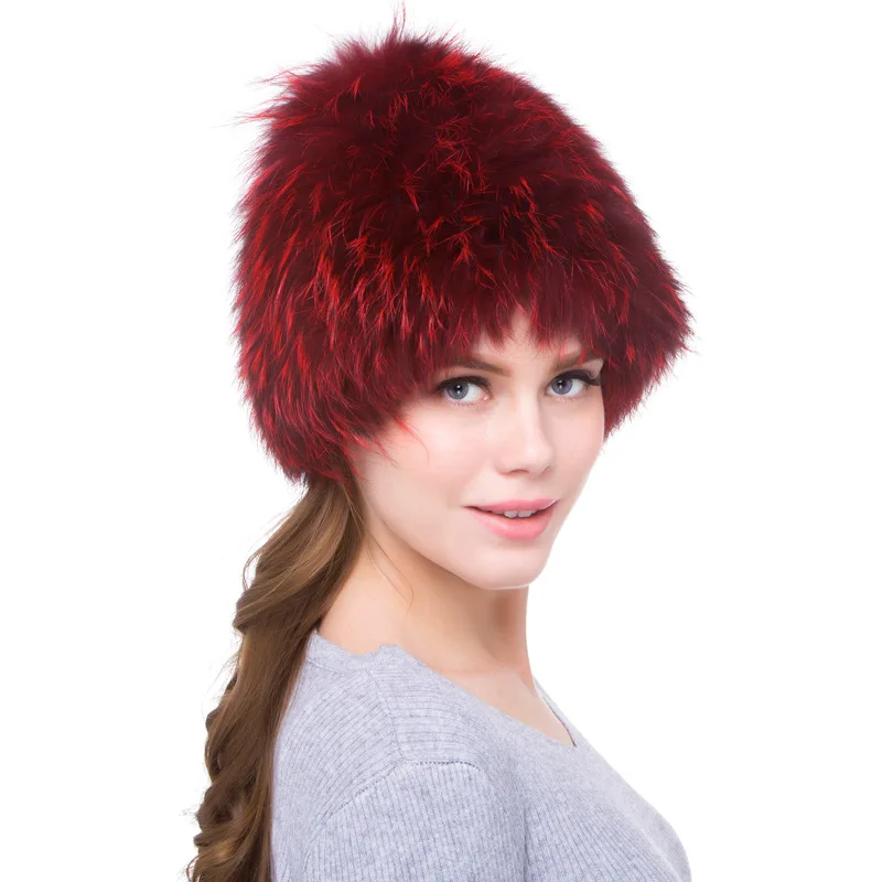 

Low Price New Real Fox Fur Grass Woven Knitted Women's Windproof Cap Warm Ear Protection Female Adult Multifunction Hat