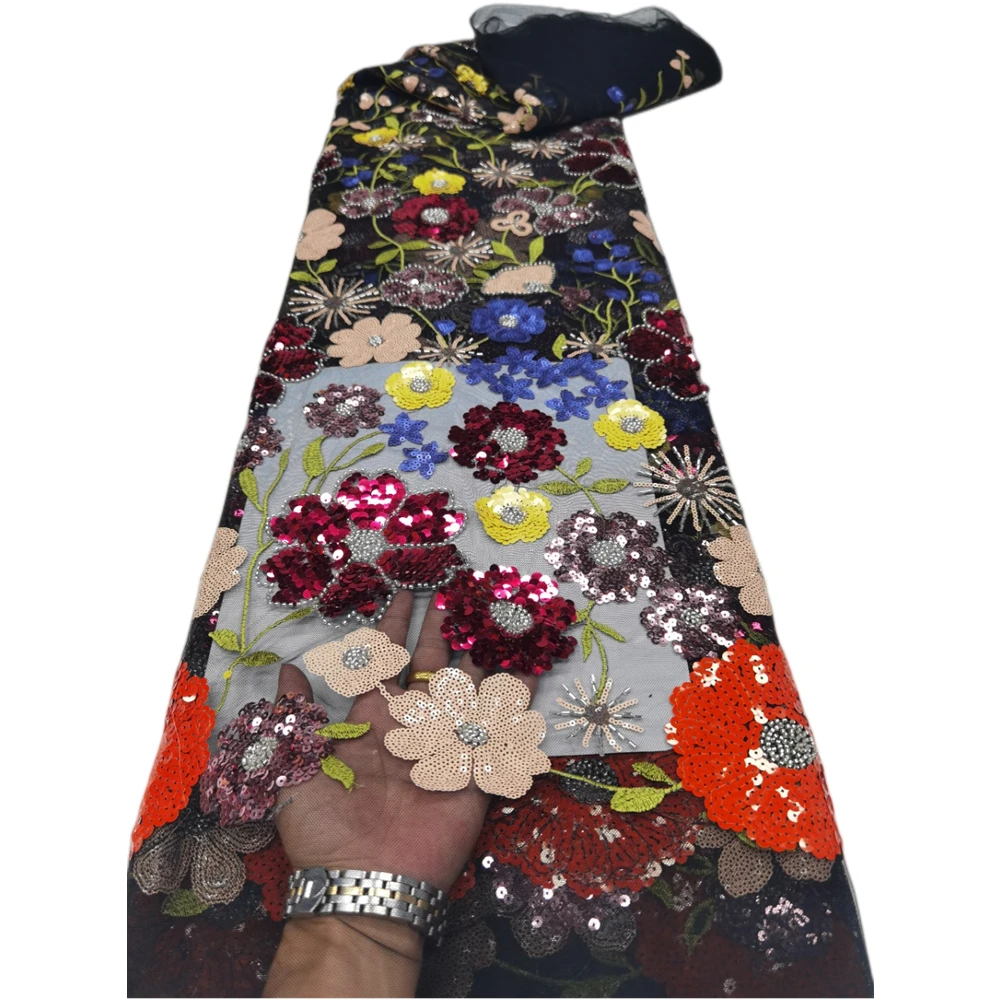 

Beautiful Flower Pattern Embroidered Gauze Fabrics With Sequins Perfect Quality Net Tissue Wedding Party Dresses DIY Tulle LaCES