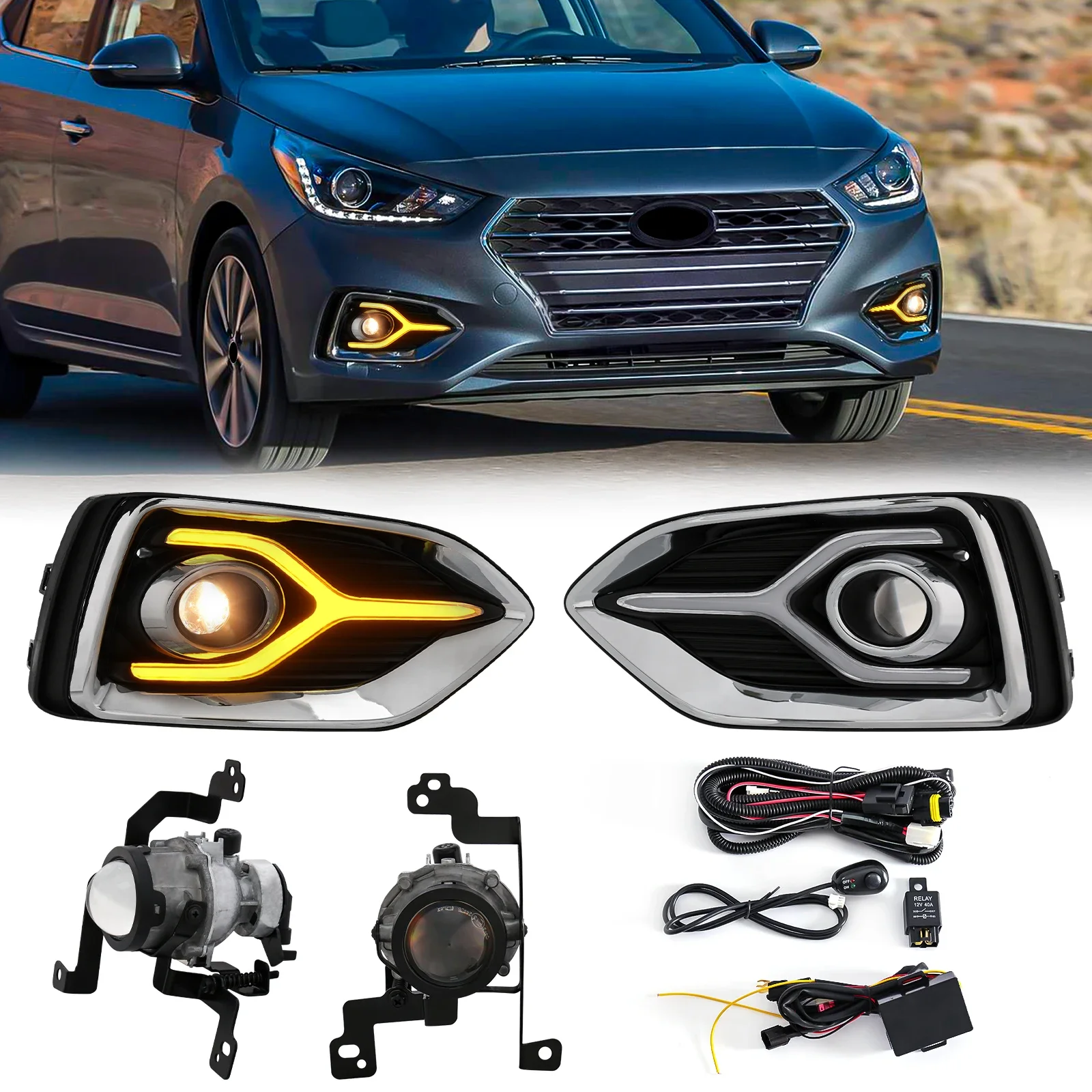 Лампа противотуманная для Hyundai Accent 2018 2019 2020 DRL дневные ходовые огни сигнал